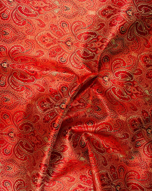 Satin jacquard Indien paisley Rouge - Tissushop